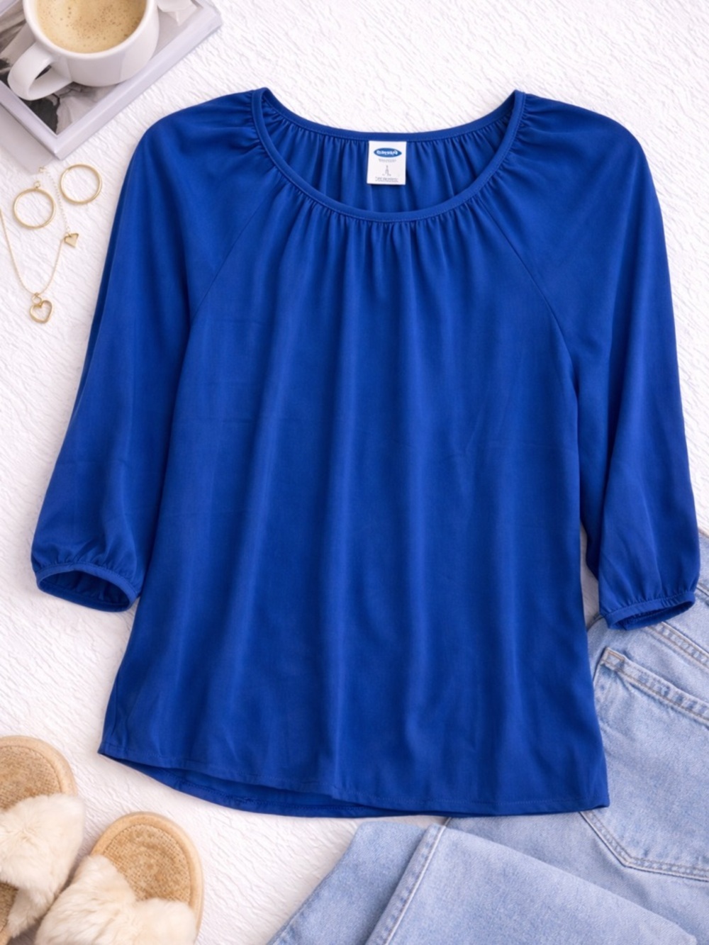 Old Navy Royal Blue Blouse Size Large Flowy 3/4 Sleeve Top